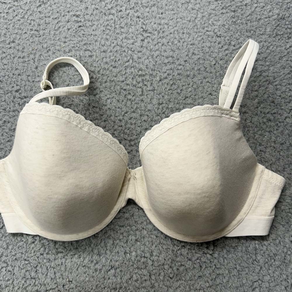 Aerie 38DD Real Happy Demi Bra White Heathered Trim